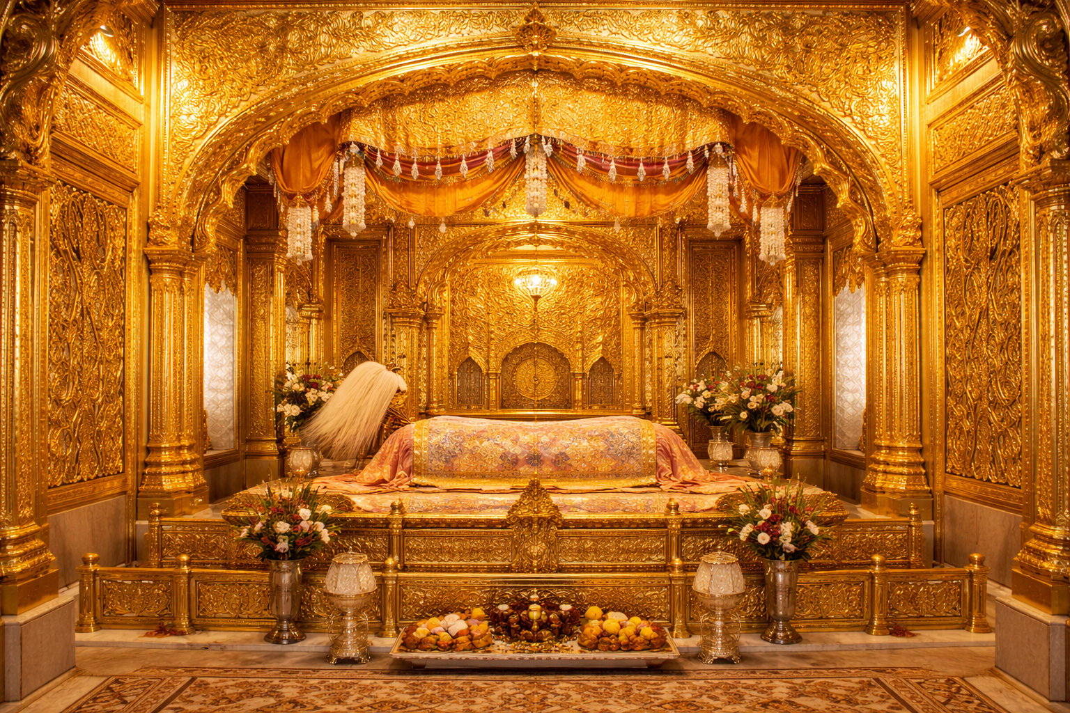 Golden Temple Interior — Guru Granth Sahib on Palki Sahib